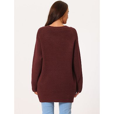 Womens' Round Neck Long Sleeve Casual Sweater With Pockets