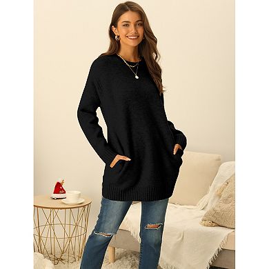 Womens' Round Neck Long Sleeve Casual Sweater With Pockets