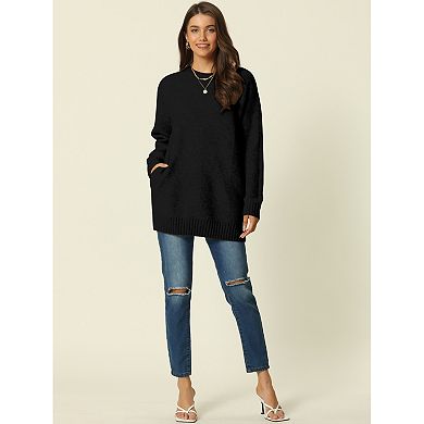 Womens' Round Neck Long Sleeve Casual Sweater With Pockets