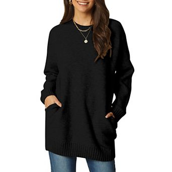 Womens' Round Neck Long Sleeve Casual Sweater With Pockets