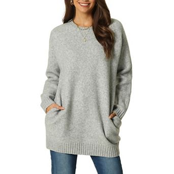 Womens' Round Neck Long Sleeve Casual Sweater With Pockets