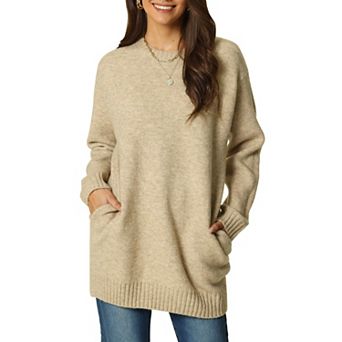 Womens' Round Neck Long Sleeve Casual Sweater With Pockets