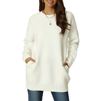 Womens' Round Neck Long Sleeve Casual Sweater With Pockets