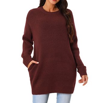 Womens' Round Neck Long Sleeve Casual Sweater With Pockets