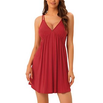 Women's Strappy Sleepwear Chemise V Neck Lingerie Full Slip Soft Pajama Dress