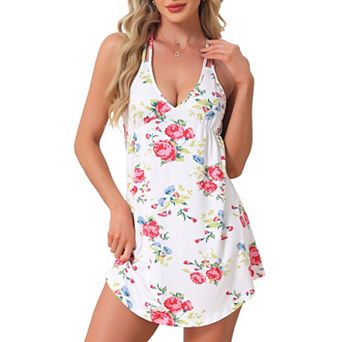 Women's Strappy Sleepwear Chemise V Neck Lingerie Full Slip Soft Pajama Dress
