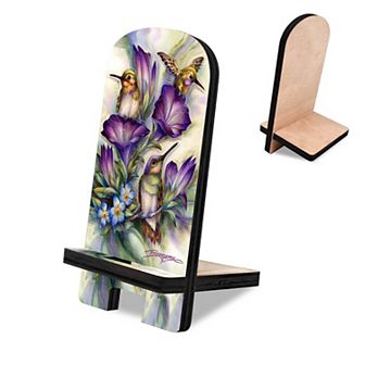 Friendship Hummingbirds Cell Phone Stand Wildlife Decor Wood Mobile Holder Organizer