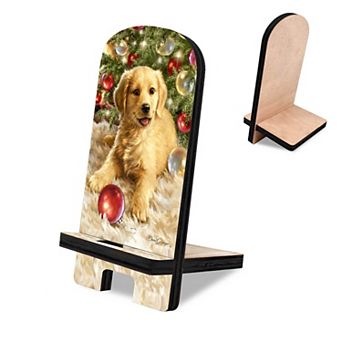 Christmas Puppy Cell Phone Stand Pet Decor Wood Mobile Holder Organizer