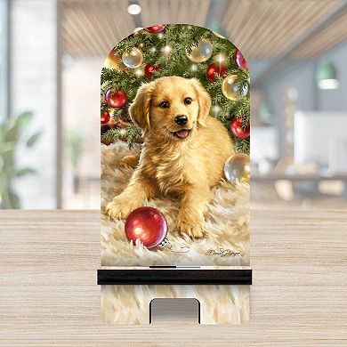 Christmas Puppy Cell Phone Stand Pet Decor Wood Mobile Holder Organizer