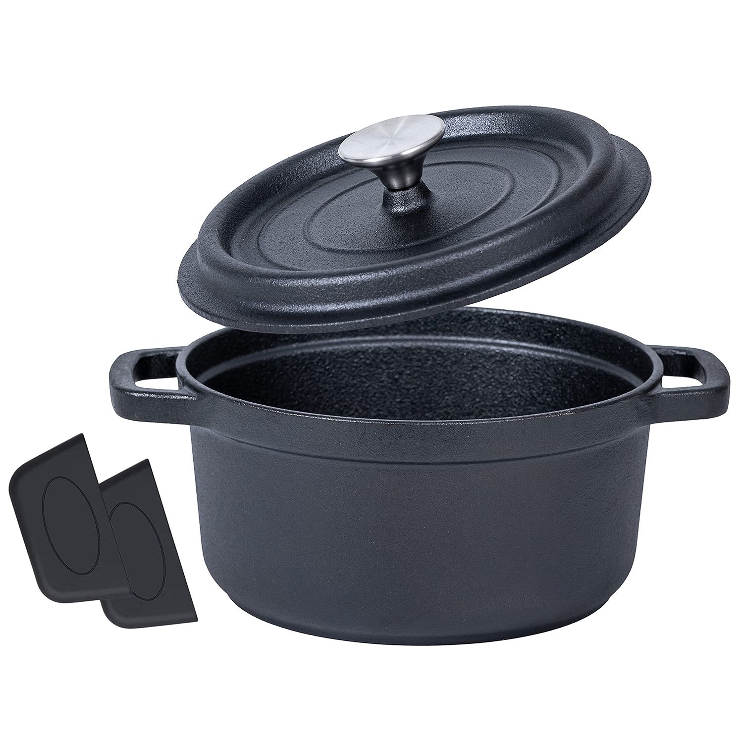 Bruntmor Black Enameled Dutch Oven Pot Set Of 2  Non Stick Cast Iron  Cocotte, Set of 2 - Foods Co.