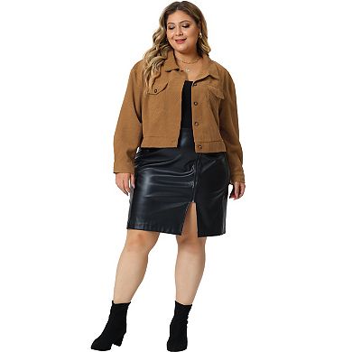 Women's 2023 Plus Size Lightweight Cropped Shacket Button Down Corduroy Shacket Jackets