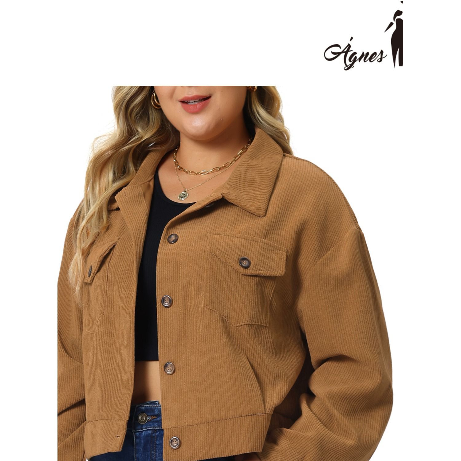 Gihuo Damen Cord-Shacket – Cropped, Kariert, Mit Knopfleiste, Lässige Jacke Für Herbst & Winter