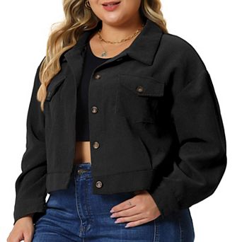 Women's 2023 Plus Size Lightweight Cropped Shacket Button Down Corduroy Shacket Jackets