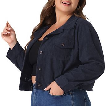Women's 2023 Plus Size Lightweight Cropped Shacket Button Down Corduroy Shacket Jackets
