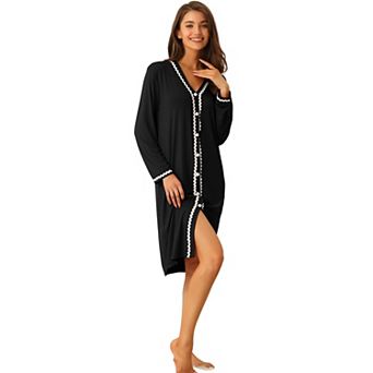 Womens Nightshirt Button Down Nightgown Long Sleeve Pajama Dress Sleepshirt