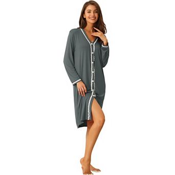 Womens Nightshirt Button Down Nightgown Long Sleeve Pajama Dress Sleepshirt