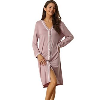 Womens Nightshirt Button Down Nightgown Long Sleeve Pajama Dress Sleepshirt