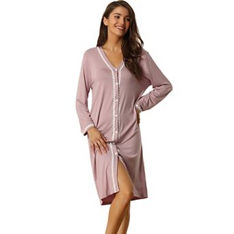 Womens Nightshirt Button Down Nightgown Long Sleeve Pajama Dress Sleepshirt
