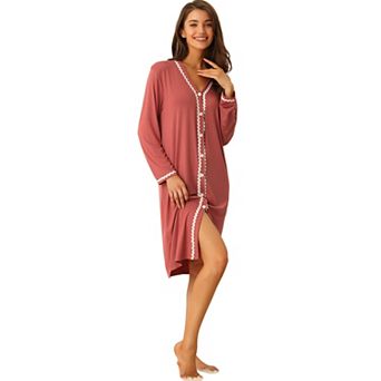 Womens Nightshirt Button Down Nightgown Long Sleeve Pajama Dress Sleepshirt
