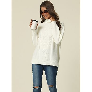 Women's Turtleneck Long Sleeve Spilt Hem Tunic Pullover Sweater