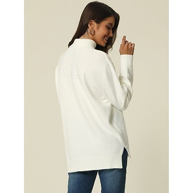 Women's Turtleneck Long Sleeve Spilt Hem Tunic Pullover Sweater