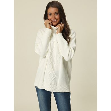 Women's Turtleneck Long Sleeve Spilt Hem Tunic Pullover Sweater