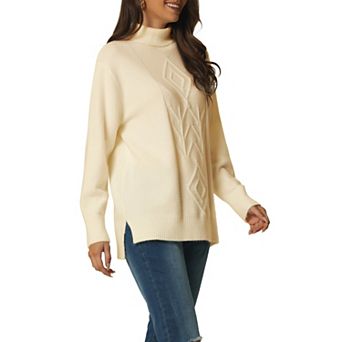 Women's Turtleneck Long Sleeve Spilt Hem Tunic Pullover Sweater