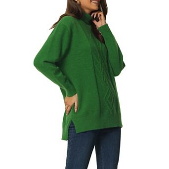 Women's Turtleneck Long Sleeve Spilt Hem Tunic Pullover Sweater