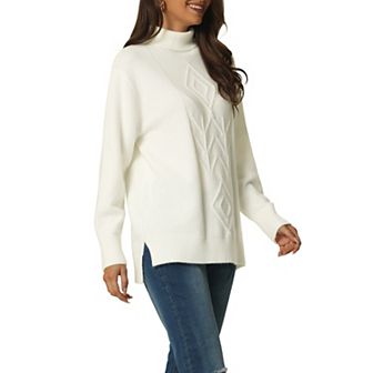 Women's Turtleneck Long Sleeve Spilt Hem Tunic Pullover Sweater