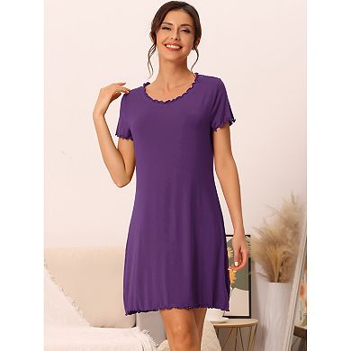 Women's Sleepshirt Short Sleeve Ruffle Nightgown Loungewear Nightshirts