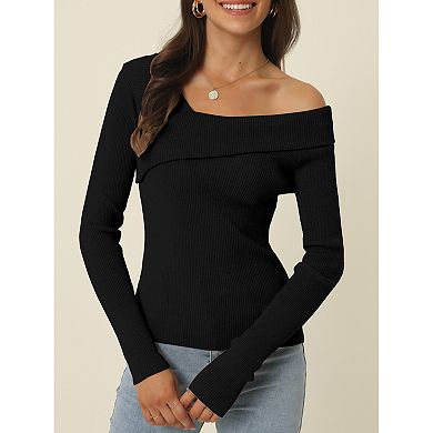 Women's Long Sleeve V Neck Chocker Slim Fit Sweater Tops