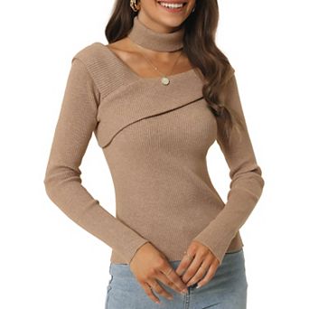 Women's Long Sleeve V Neck Chocker Slim Fit Sweater Tops