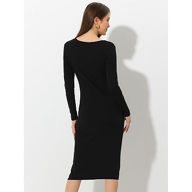 Casual Bodycon Dress for Women's Long Sleeve Side Slit Ruched Fitted ...