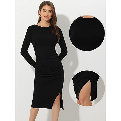 Women Peach Rib Side Slit Bodycon Midi Dress main image 0