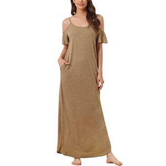 Women Summer Cold Shoulder Sundresses Nightgown Short Sleeve Maxi Lounge Dress