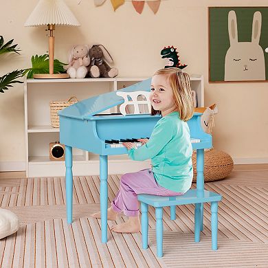 30-Key Wood Toy Kids Grand Piano with Bench & Music Rack
