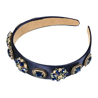 Bling Vintage Flowers Rhinestone Satin Wide Edge Headband 5.12"x1.18"