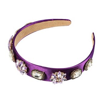 Bling Vintage Flowers Rhinestone Satin Wide Edge Headband 5.12"x1.18"