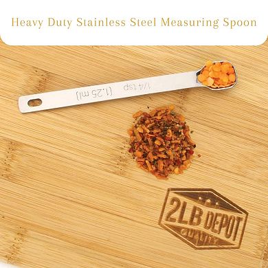 Heavy Duty Stainless Steel Measuring Spoon, Long Handle Design Fits in Spice Jar