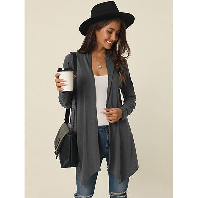 Women's Spring Fall Draped Open Front Casual Long Sleeve Lightweight Cardigan