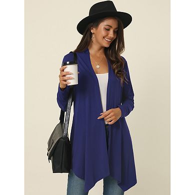 Women's Spring Fall Draped Open Front Casual Long Sleeve Lightweight Cardigan