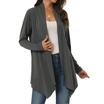 Women's Spring Fall Draped Open Front Casual Long Sleeve Lightweight Cardigan