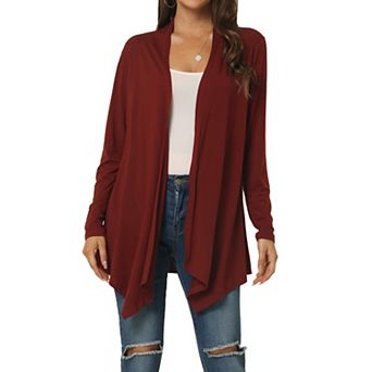 Women's Spring Fall Draped Open Front Casual Long Sleeve Lightweight Cardigan