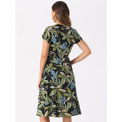Women's Midi Wrap Summer Tropical Floral Dress