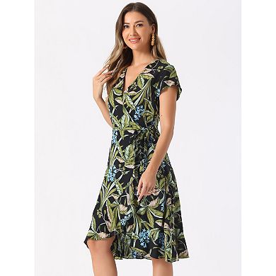 Women's Midi Wrap Summer Tropical Floral Dress