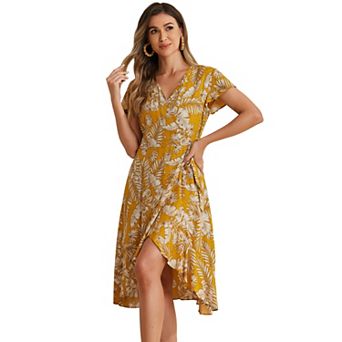 Women's Midi Wrap Summer Tropical Floral Dress