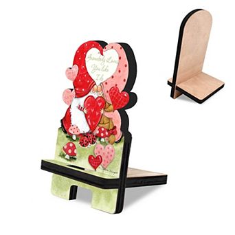 Gnome Buddy Love Cell Phone Stand Family Decor Wood Mobile Holder Organizer