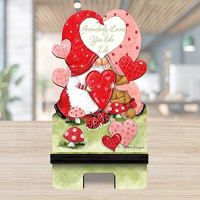 Gnome Buddy Love Cell Phone Stand Family Decor Wood Mobile Holder Organizer