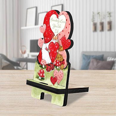 Gnome Buddy Love Cell Phone Stand Family Decor Wood Mobile Holder Organizer