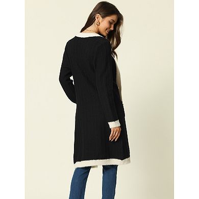 Women's  Contrast Color Dress Long Sleeve Open Front Button Down Sweater  Cardigan with Pockets